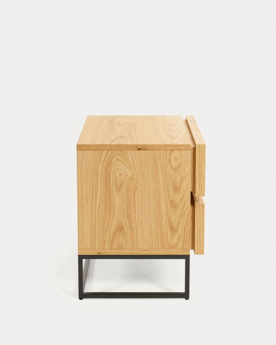 Taiana bedside table with oak veneer and steel frame with black finish 45 x 51 cm