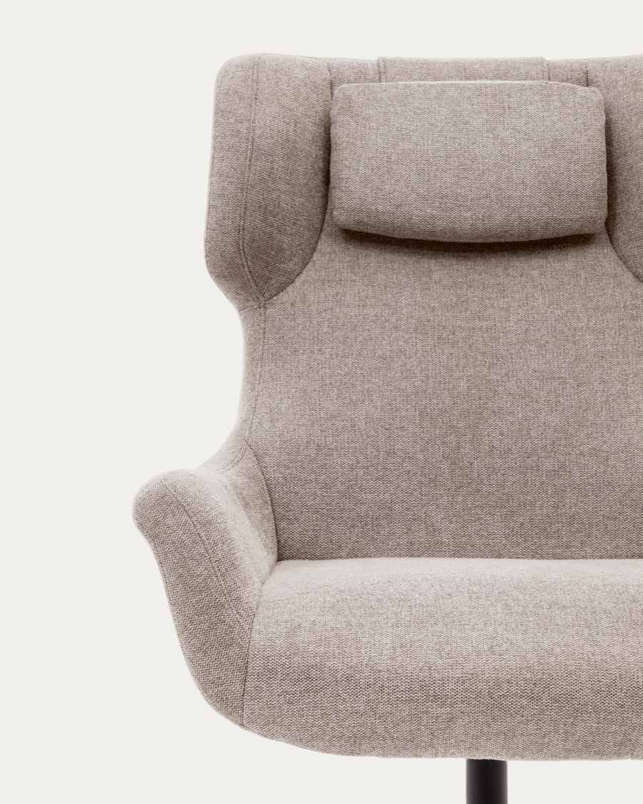 Zalina swivel armchair in beige chenille and steel with black finish FSC 100%