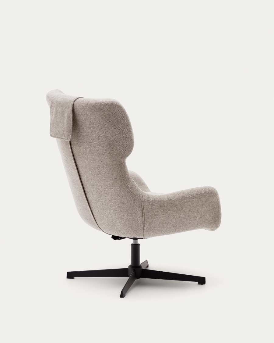 Zalina swivel armchair in beige chenille and steel with black finish FSC 100%