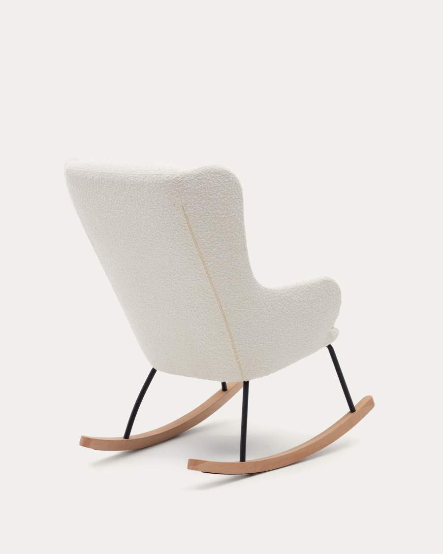 Maustin rocking chair in white bouclé with a black steel structure and beech wood