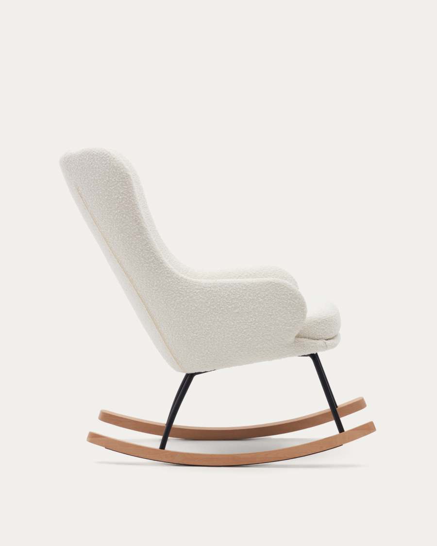 Maustin rocking chair in white bouclé with a black steel structure and beech wood