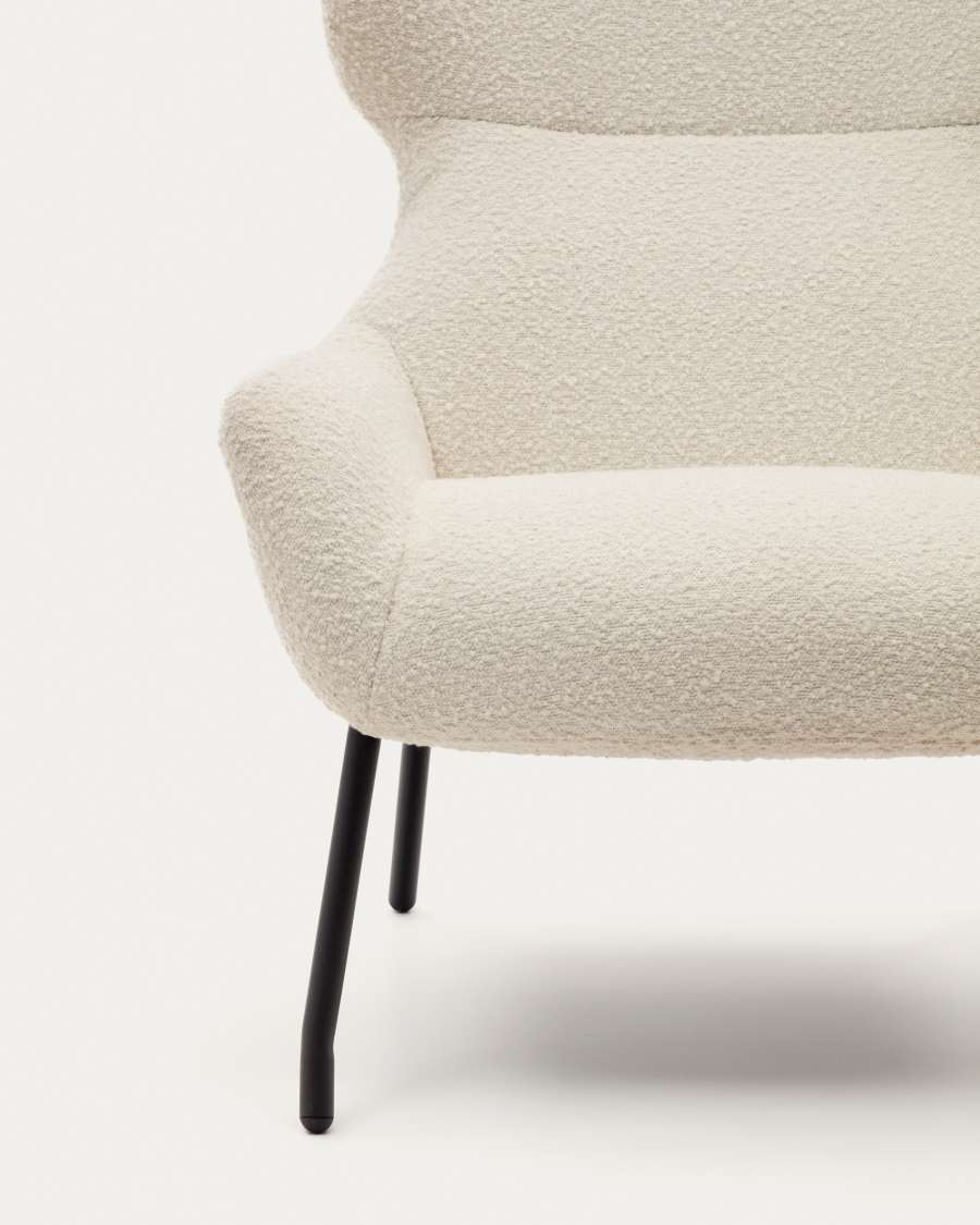 Belina Sessel aus weißem Bouclé und Stahl mit schwarzem Finish FSC 100%