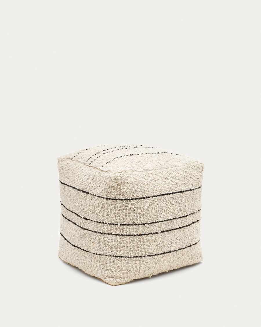 Pouf Micol en laine beige et rayures noir  40 x 40 cm