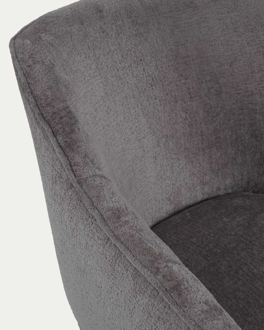 Bobly armchair in dark grey chenille and wooden legs with natural finish