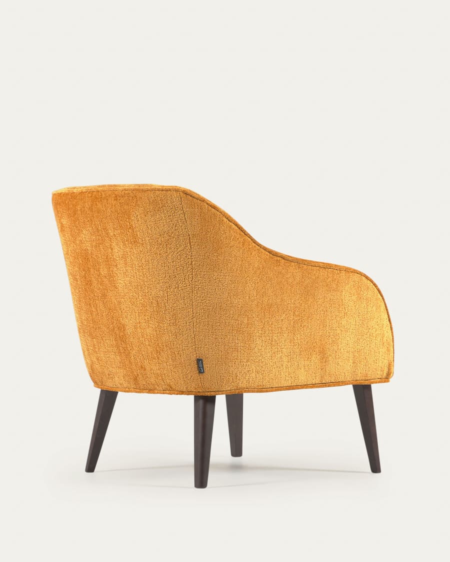 Πολυθρόνα Bobly, μουσταρδί chenille και ξύλινα πόδια σε wenge φινίρισμα