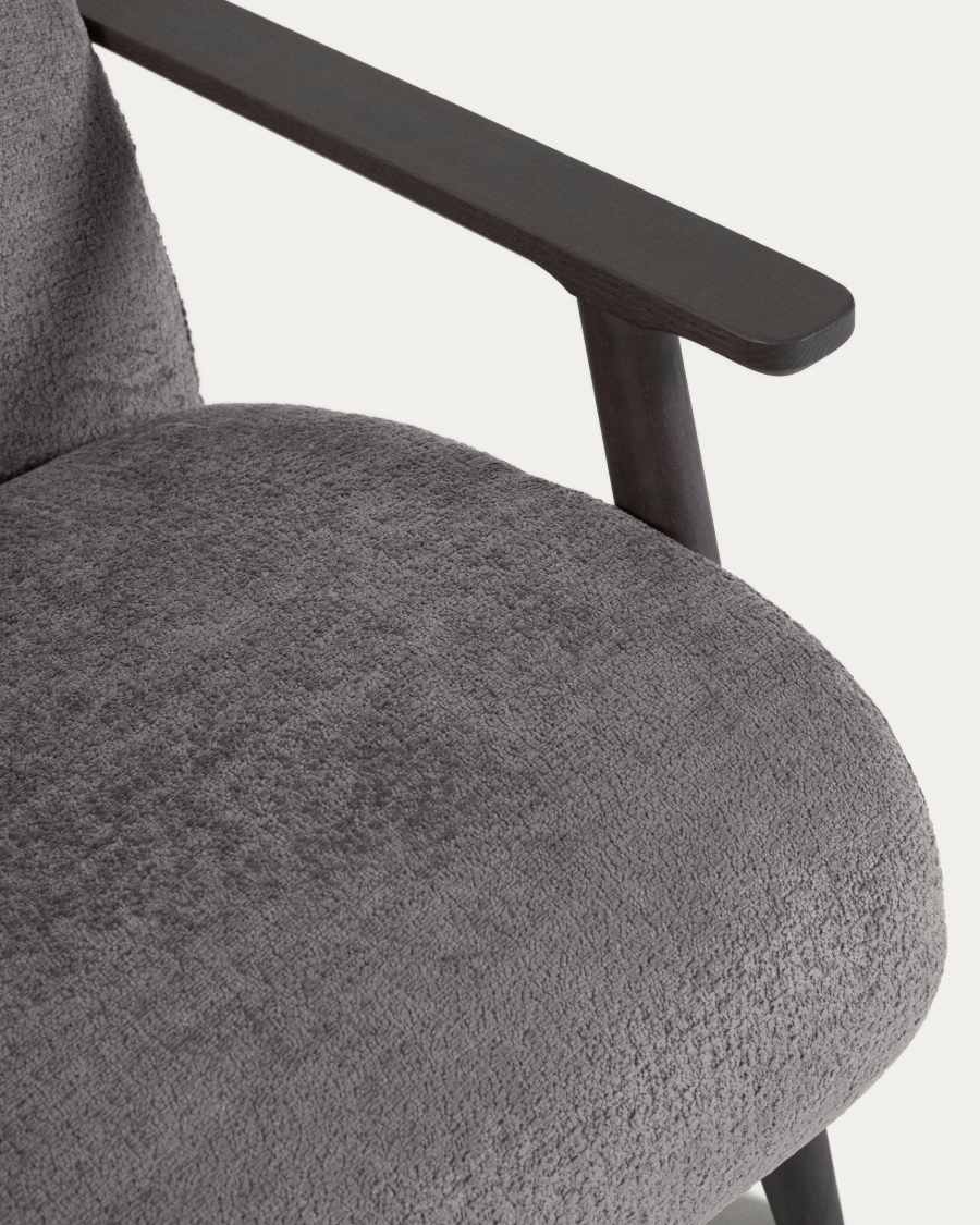 Fauteuil Meghan en chenille gris et bois finition wengé