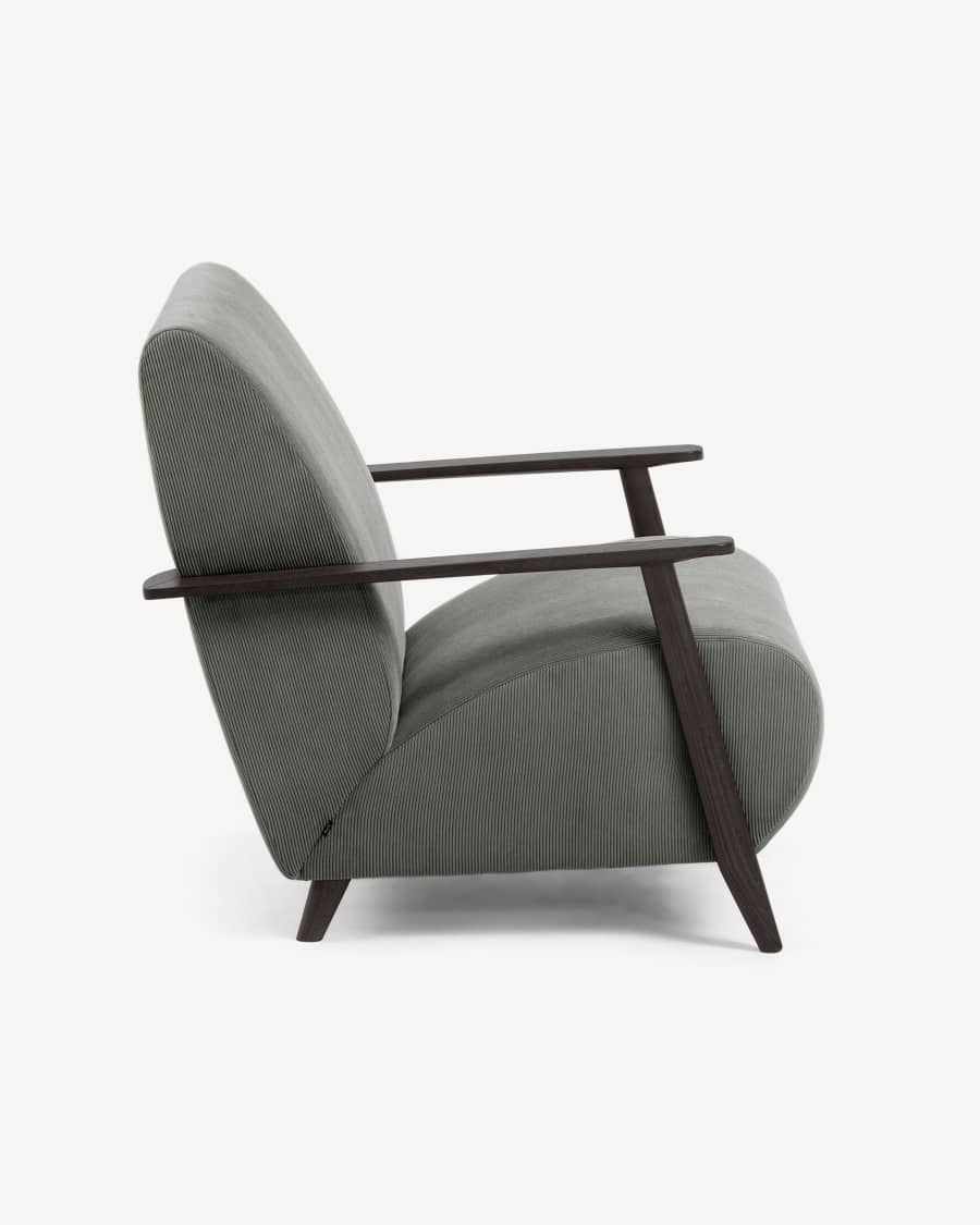 Meghan armchair in dark grey corduroy with solid ash legs with wenge finish