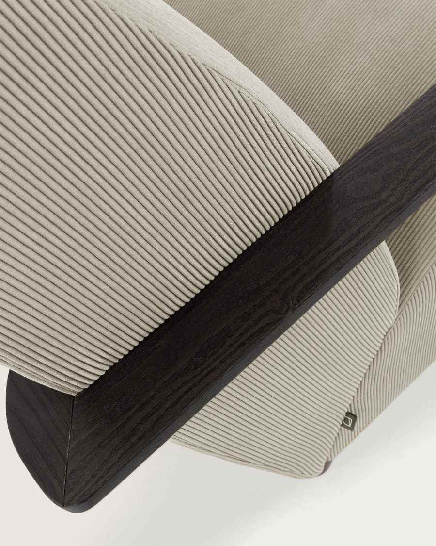 Meghan armchair in beige corduroy with solid ash legs in a wenge finish