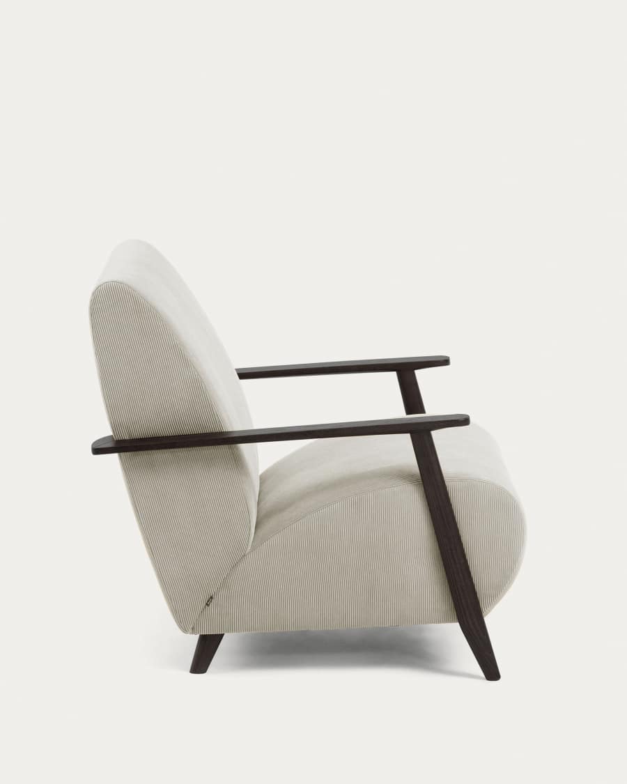Meghan armchair in beige corduroy with solid ash legs in a wenge finish