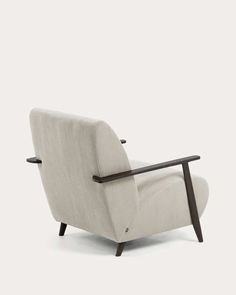Meghan armchair in beige corduroy with solid ash legs in a wenge finish