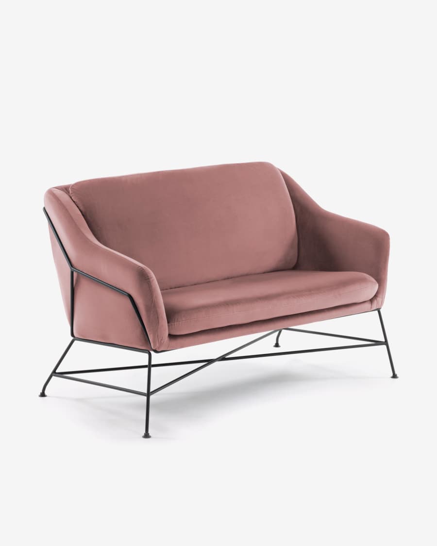 Sofá Brida 2 lugares veludo rosa 128 cm