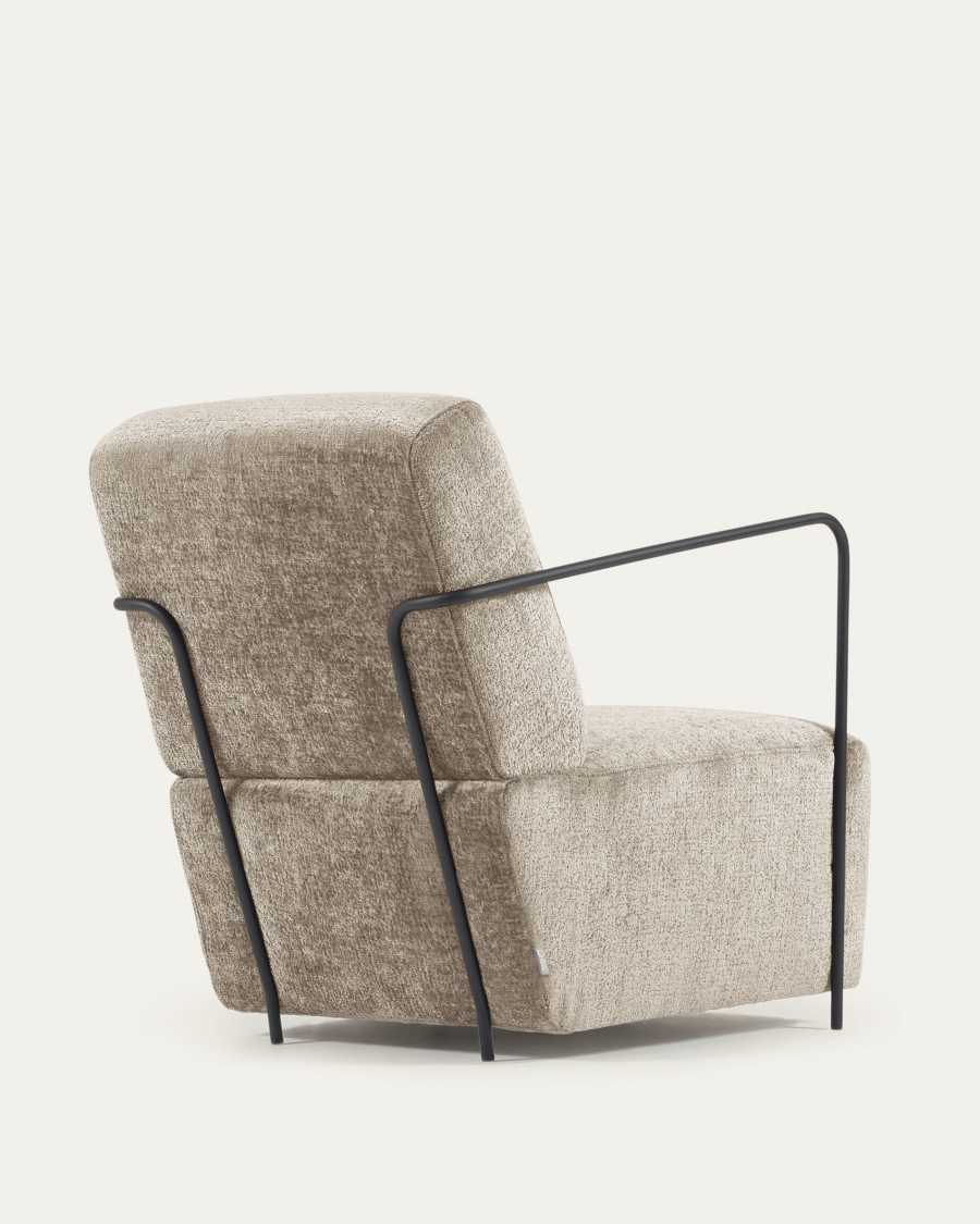 Fauteuil Gamer en chenille beige et métal peint noir