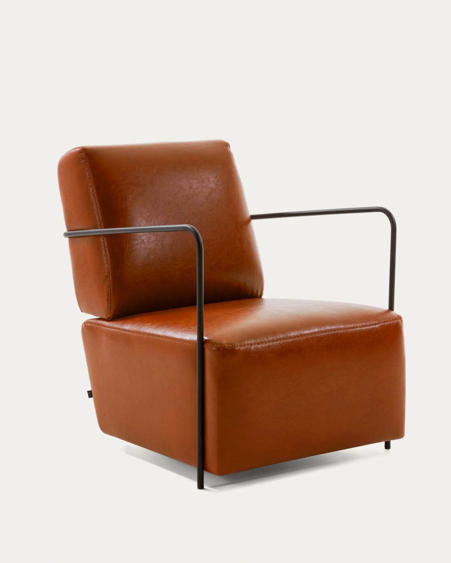 Gamer Fauteuil in bruin synthetisch leer en metaal met zwarte afwerking