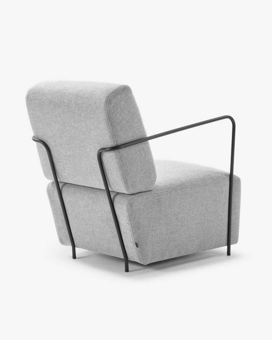 Gamer armchair in light grey and metal with black finish
