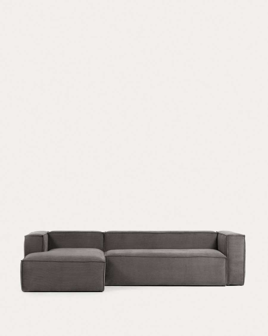 4-Sitzer-Sofa Blok mit dickem, grauen Cord und Chaiselongue links 330 cm FSC Mix Credit