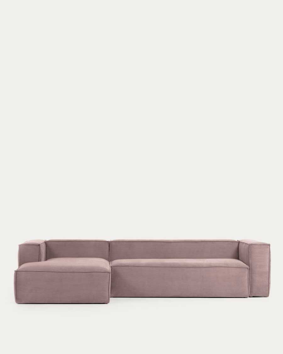 4-Sitzer-Sofa Blok mit dickem, rosa Cord und Chaiselongue links 330 cm FSC Mix Credit