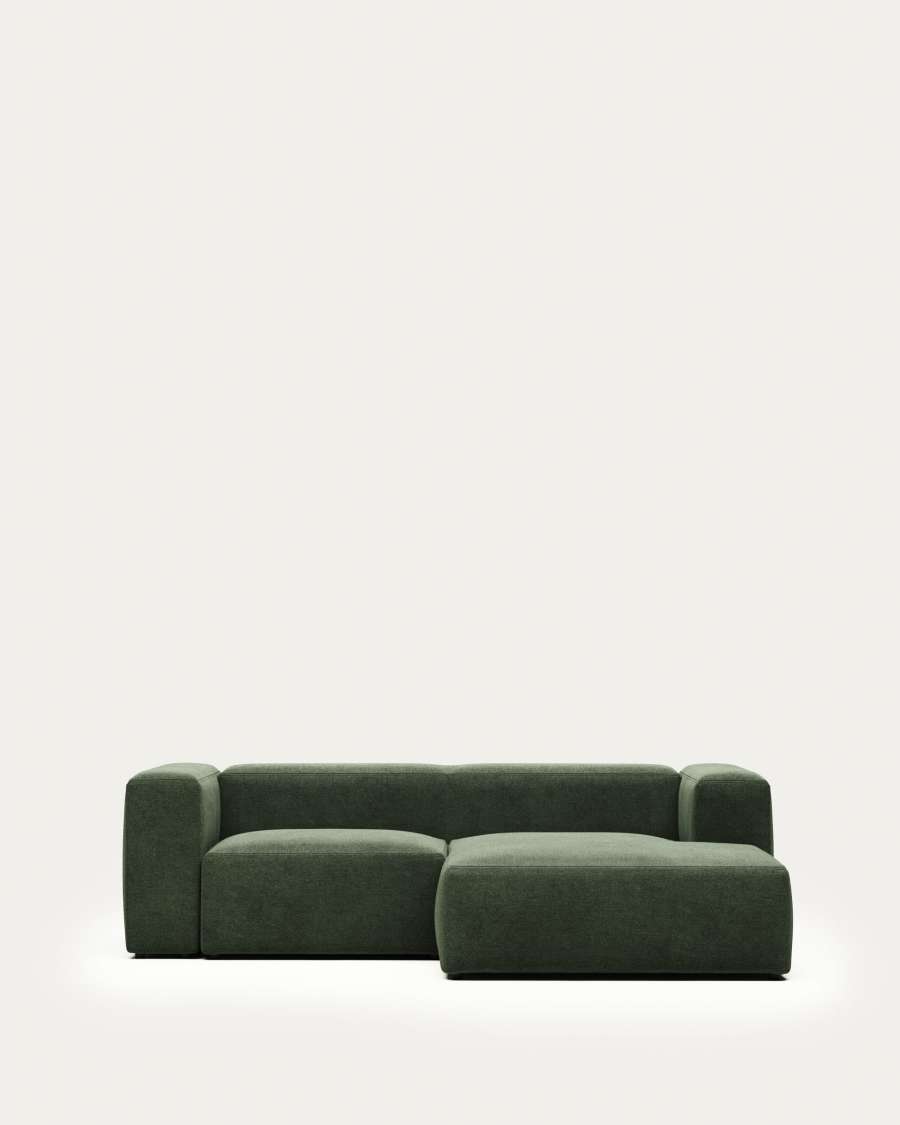 Blok fire-retardant 2-seater sofa with right chaise longue in green chenille 240cm