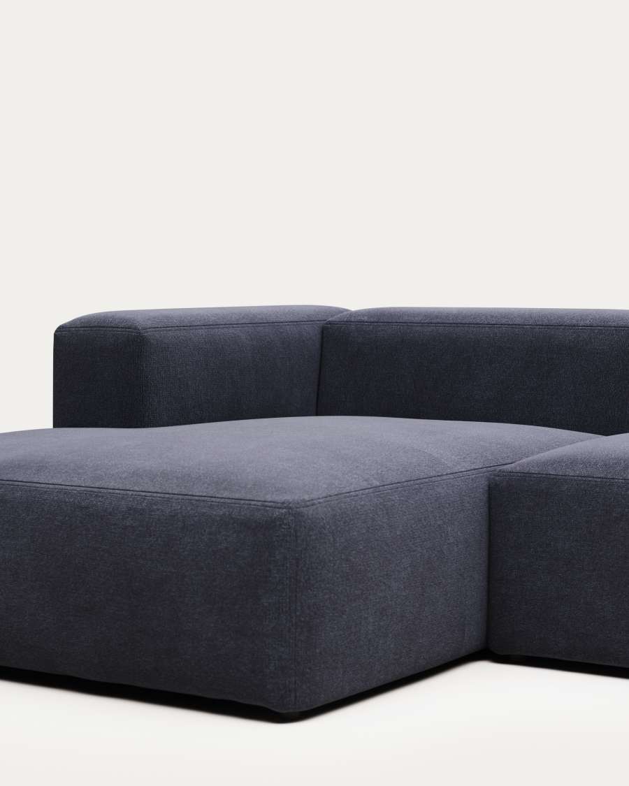 Blok fire-retardant 2-seater sofa with left chaise longue in blue chenille 240cm