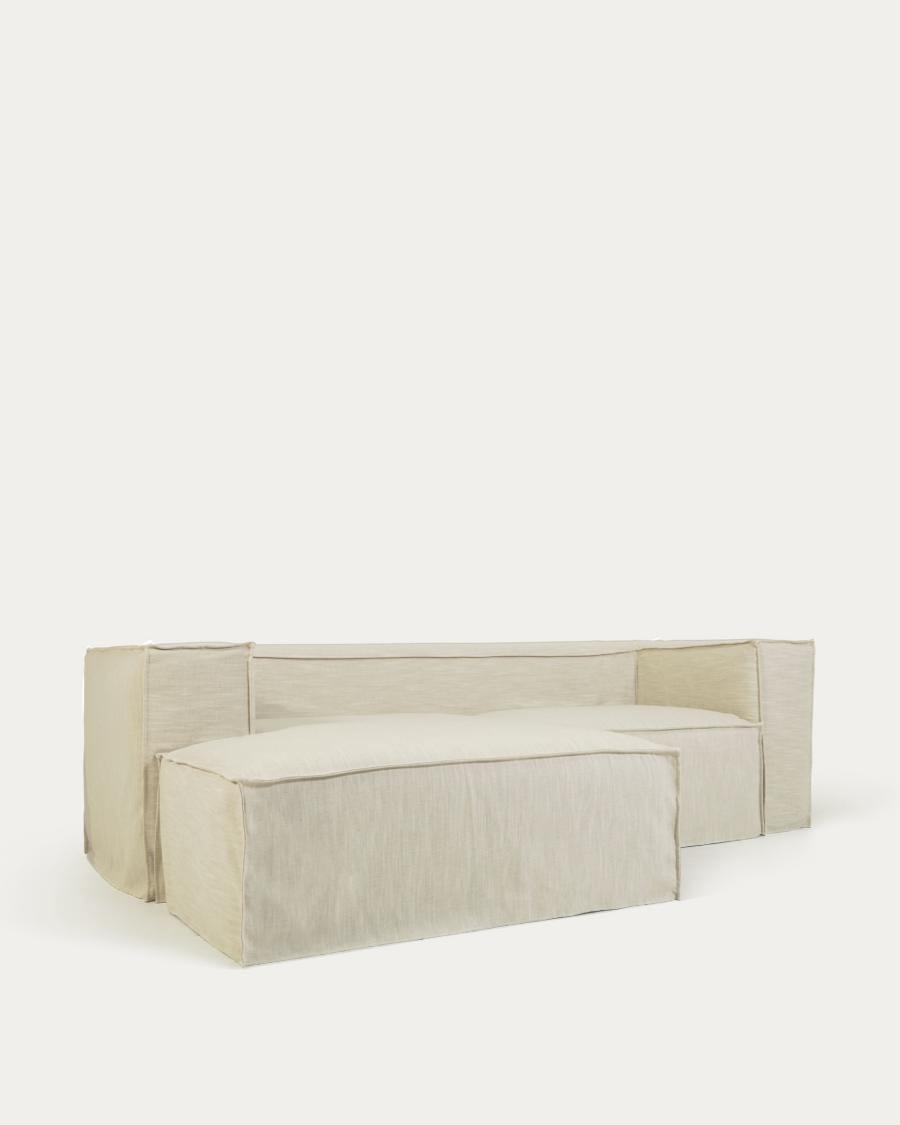 Blok 2 seater sofa with left-hand chaise longue & removable covers in white linen, 240 cm