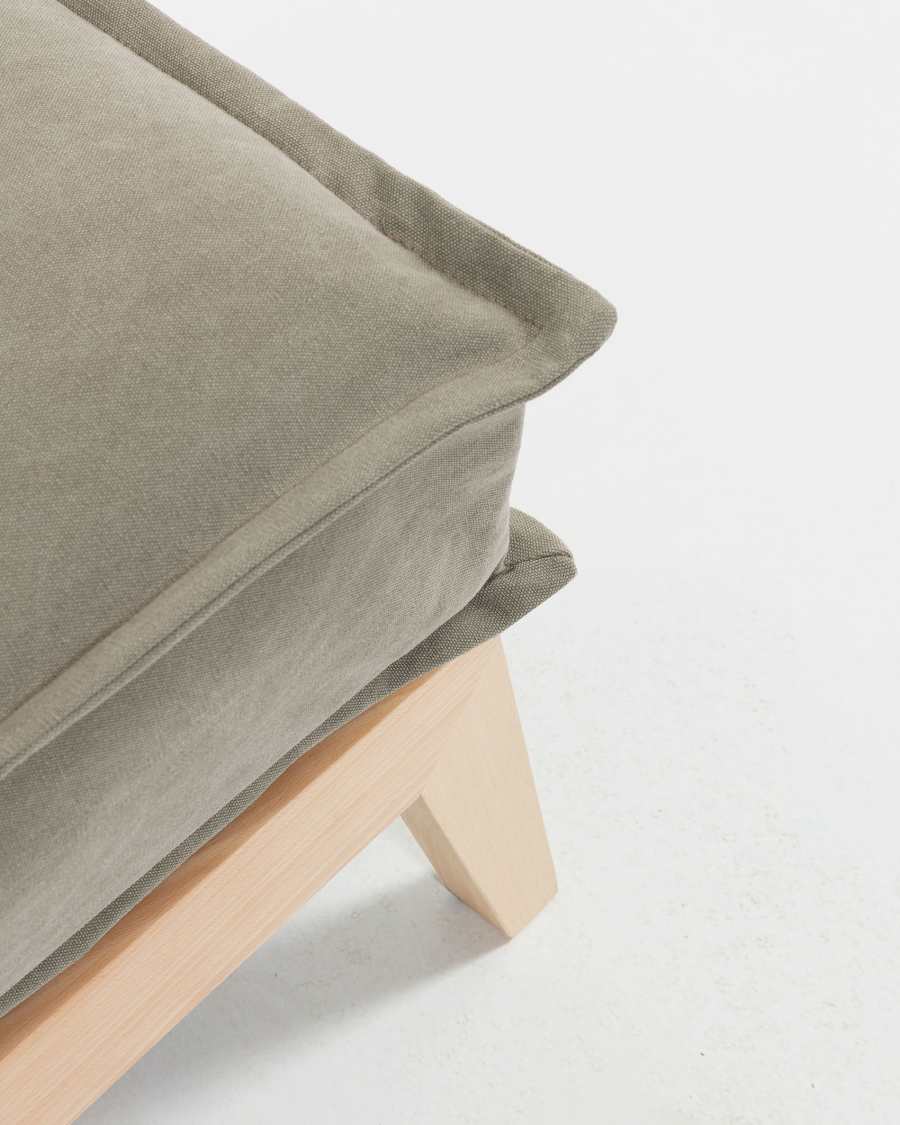 Eveline three-seater sofa bed in beige, wooden frame, 195 cm