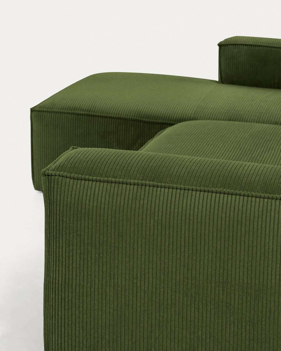 3-Sitzer-Sofa Blok mit dickem, grünem Cord und Chaiselongue links 300 cm FSC Mix Credit
