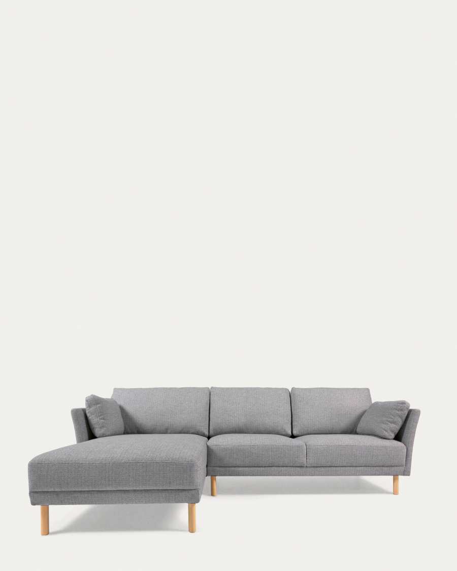 Gilma 3 seater with right/left-hand chaise longue, light grey, natural wood legs, 260 cm