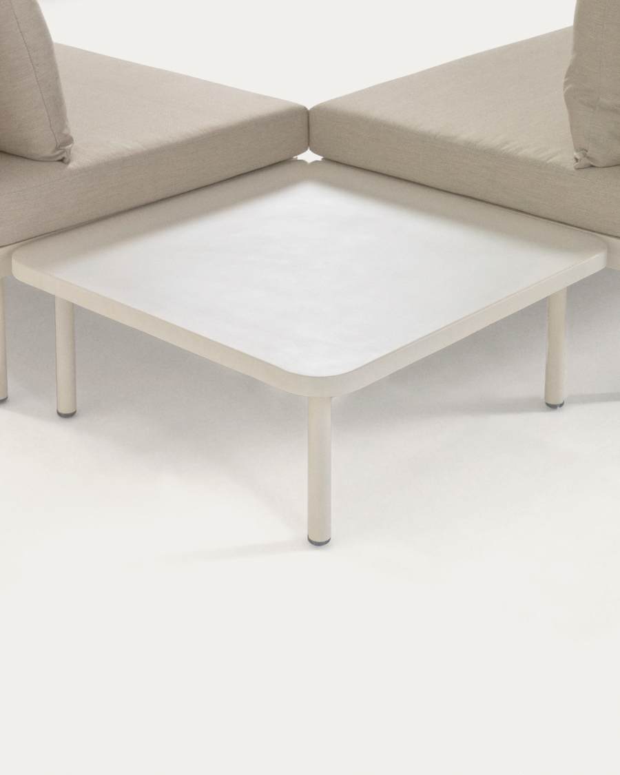 Zaltana outdoor corner sofa and table set in matte white aluminium, 164 cm