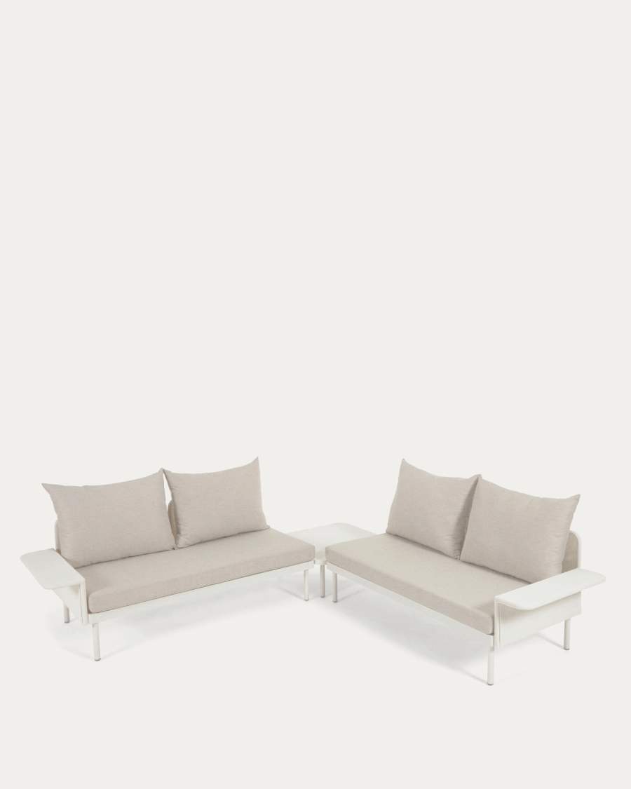 Zaltana outdoor corner sofa and table set in matte white aluminium, 164 cm
