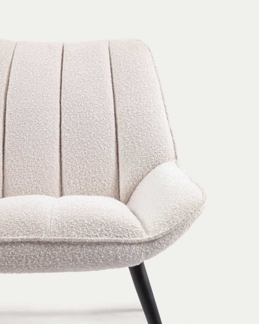 Marlina white bouclé armchair with steel legs with black painted finish