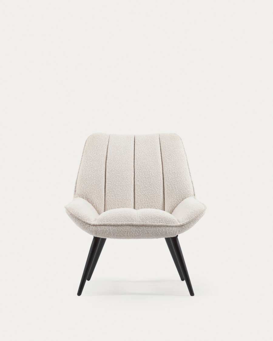 Marlina white bouclé armchair with steel legs with black painted finish