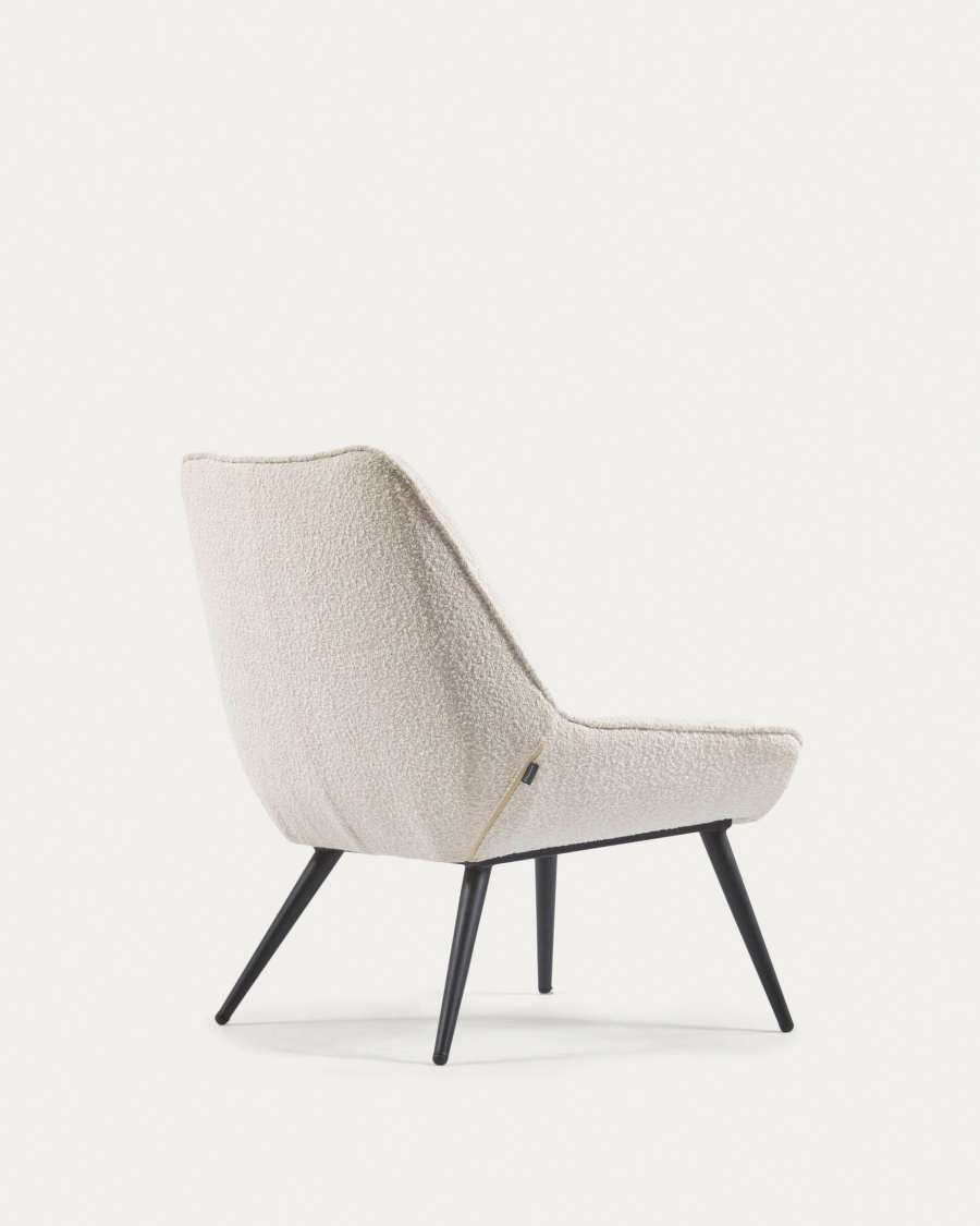 Marlina white bouclé armchair with steel legs with black painted finish