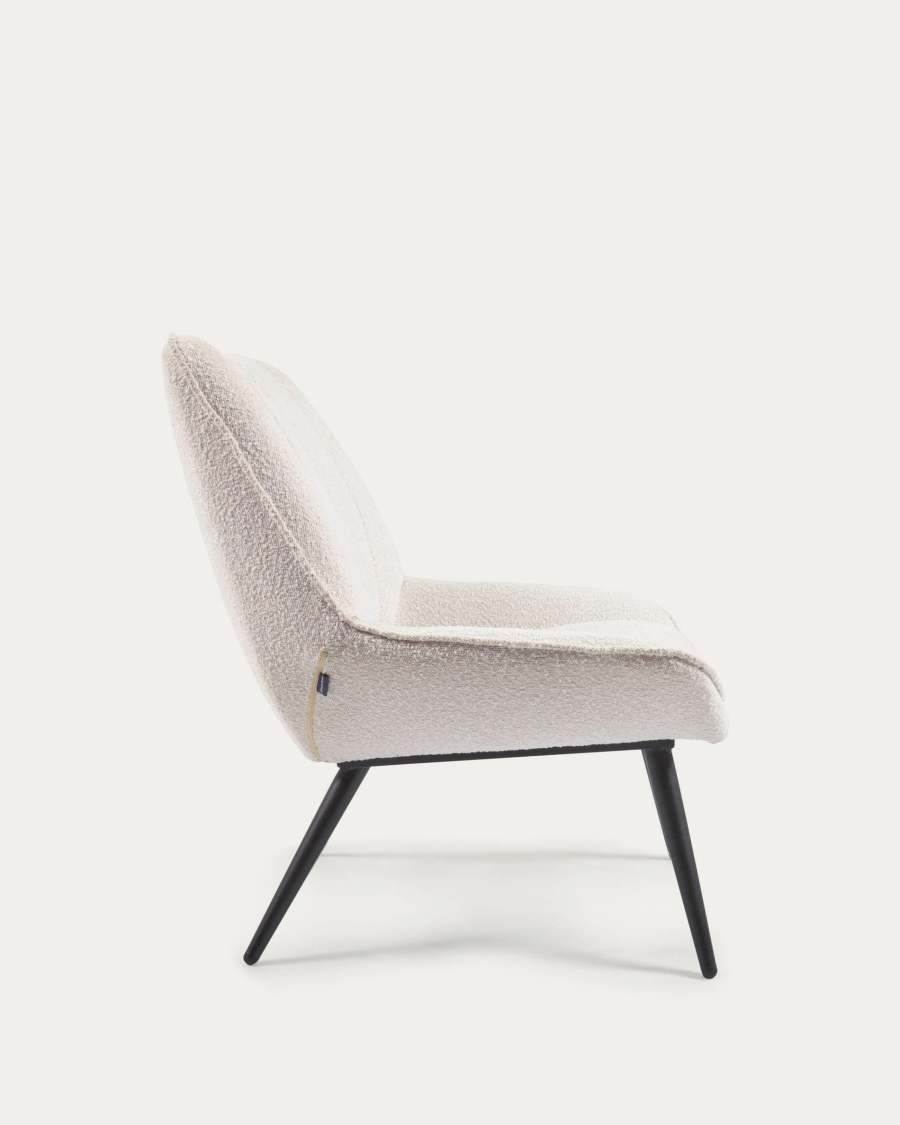 Marlina white bouclé armchair with steel legs with black painted finish