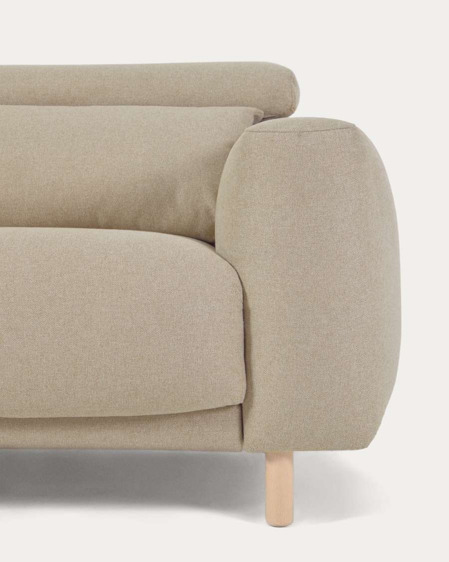 Singa 3 seater sofa with reclining headrest and extendable seat in beige 215 cm FSC Mix Credit