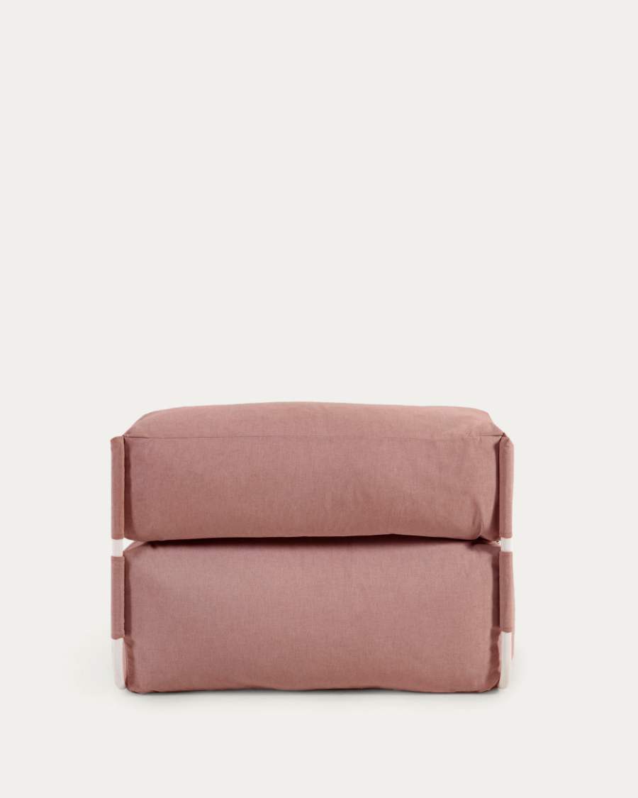 Square modular 100% outdoor sofa pouffe w/ backrest, terracotta, white aluminium 101x101cm