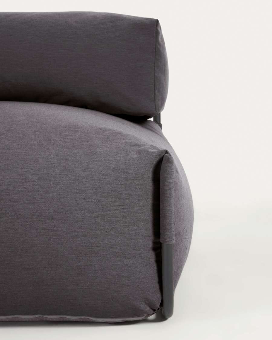 Square modular 100% outdoor sofa pouffe w/ backrest, dark grey, black aluminium, 101x101cm