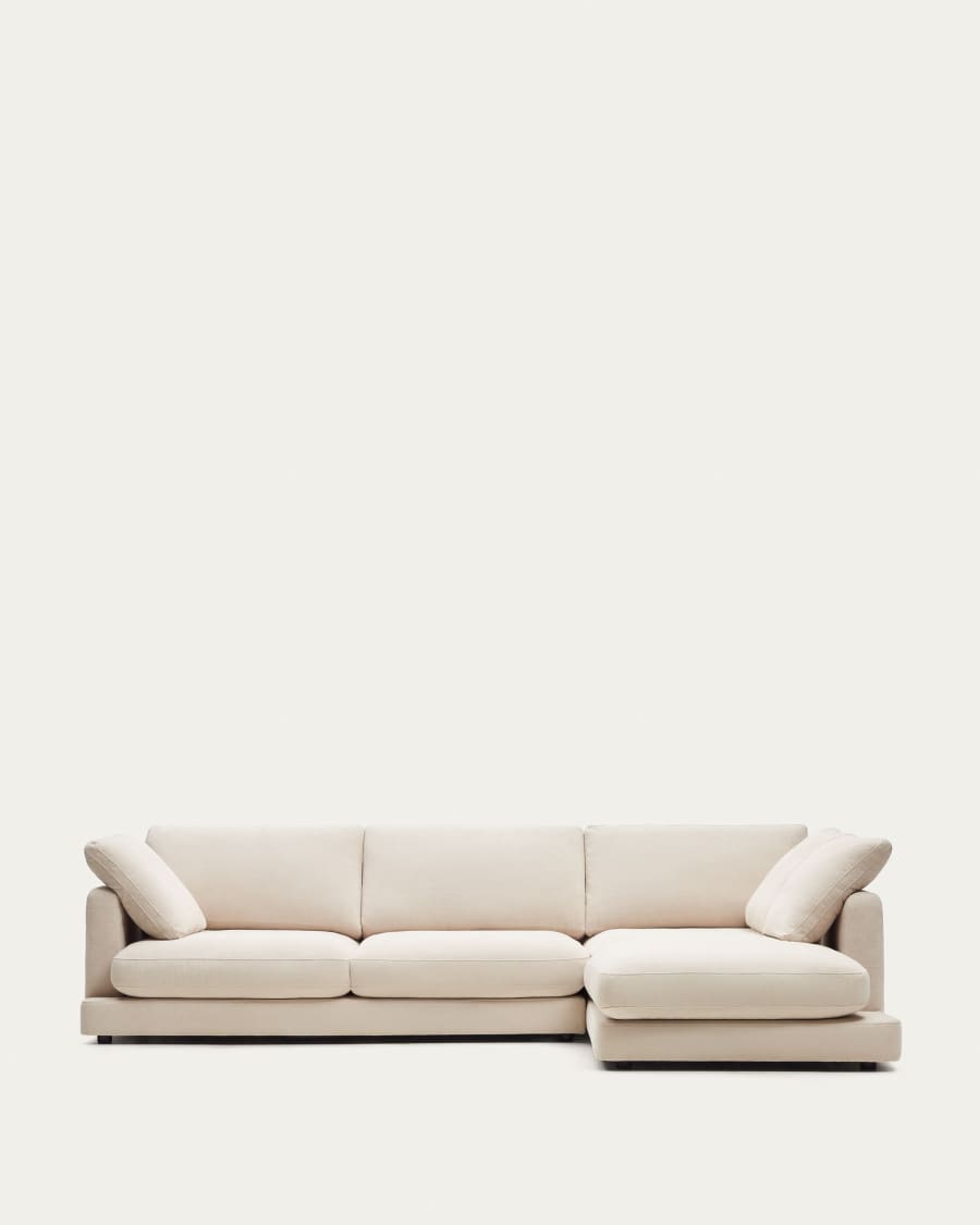 Gala 4-seater sofa with right chaise longue in beige chenille FSC Mix Credit 300cm