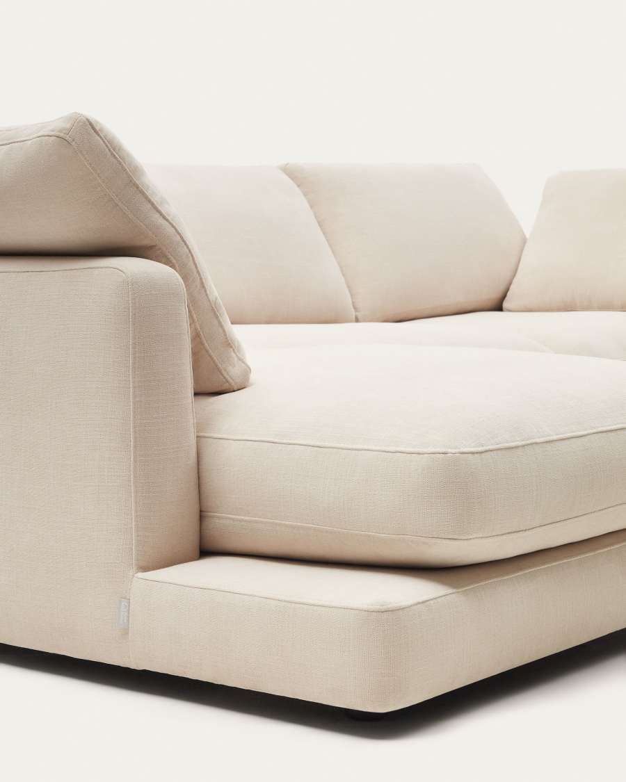 Gala 3-seater sofa with double chaise longue in beige chenille FSC Mix Credit 210cm