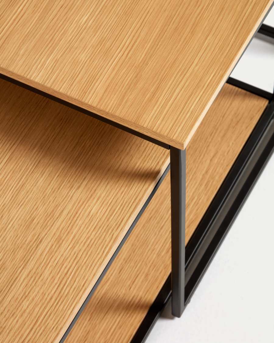 Yoana set of 2 nesting coffee tables with oak wood veneer & black painted metal structure