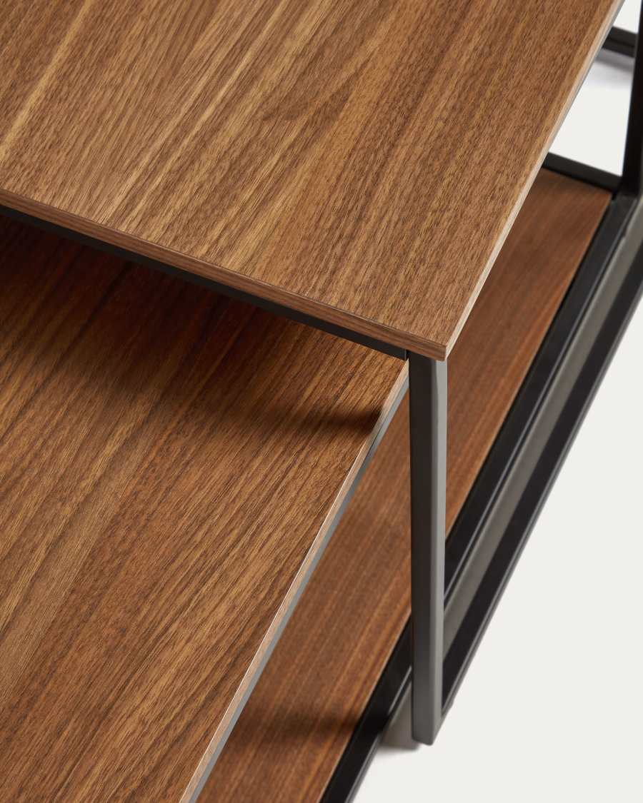Yoana set of 2 nesting coffee tables with walnut veneer and black painted metal structure