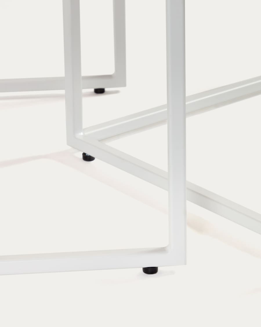 Yoana set of 2 nesting side tables with oak wood veneer and painted white metal structure
