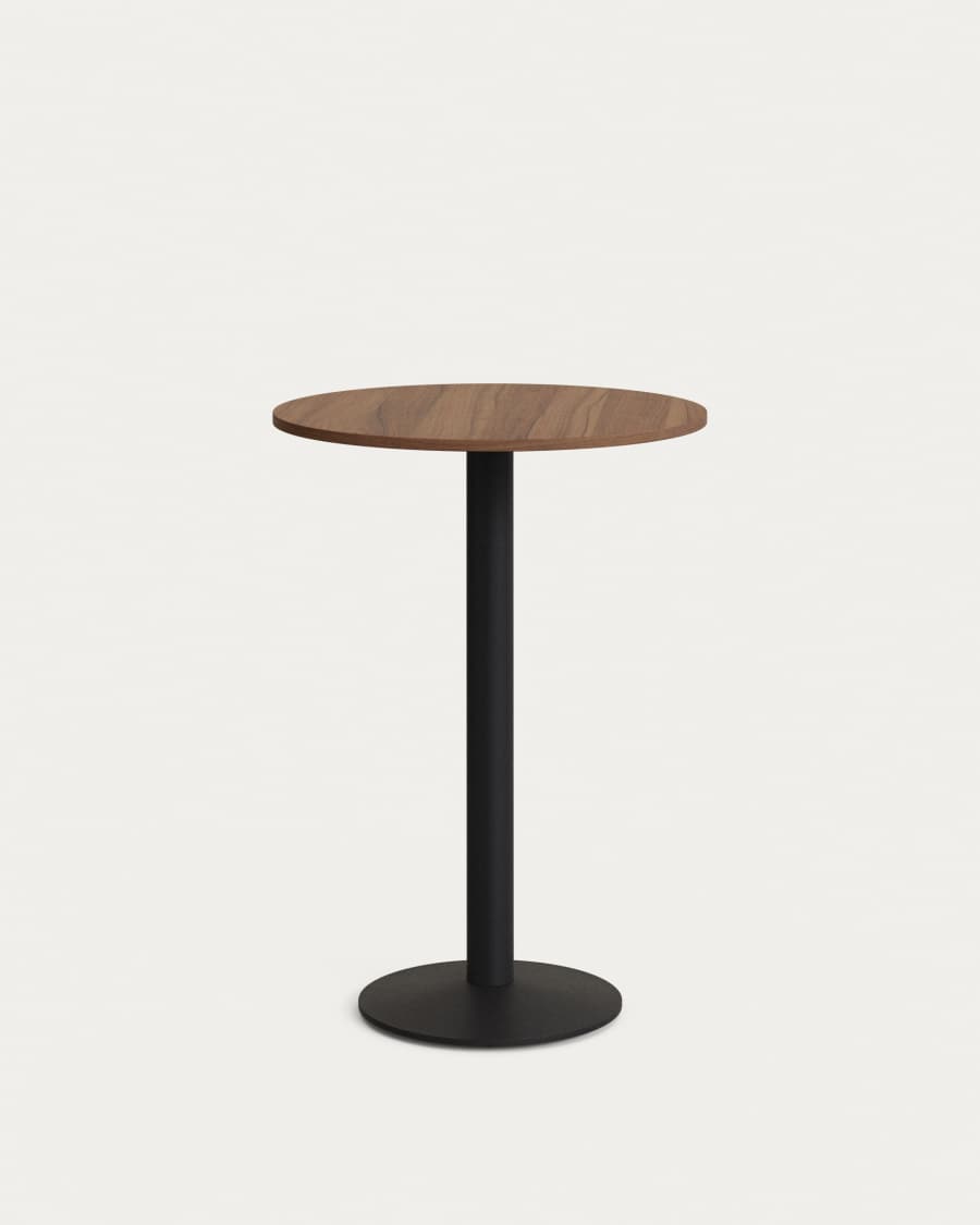 Esilda high round table in walnut finish melamine with metal leg in a painted black finish, Ø60x96cm