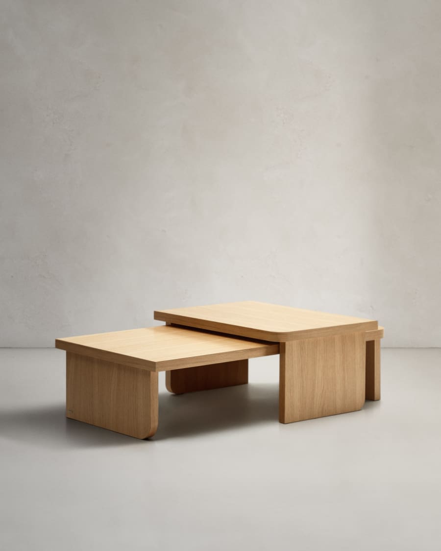 Set Oaq di 2 tavolini impiallacciato rovere finitura naturale FSC Mix Credit