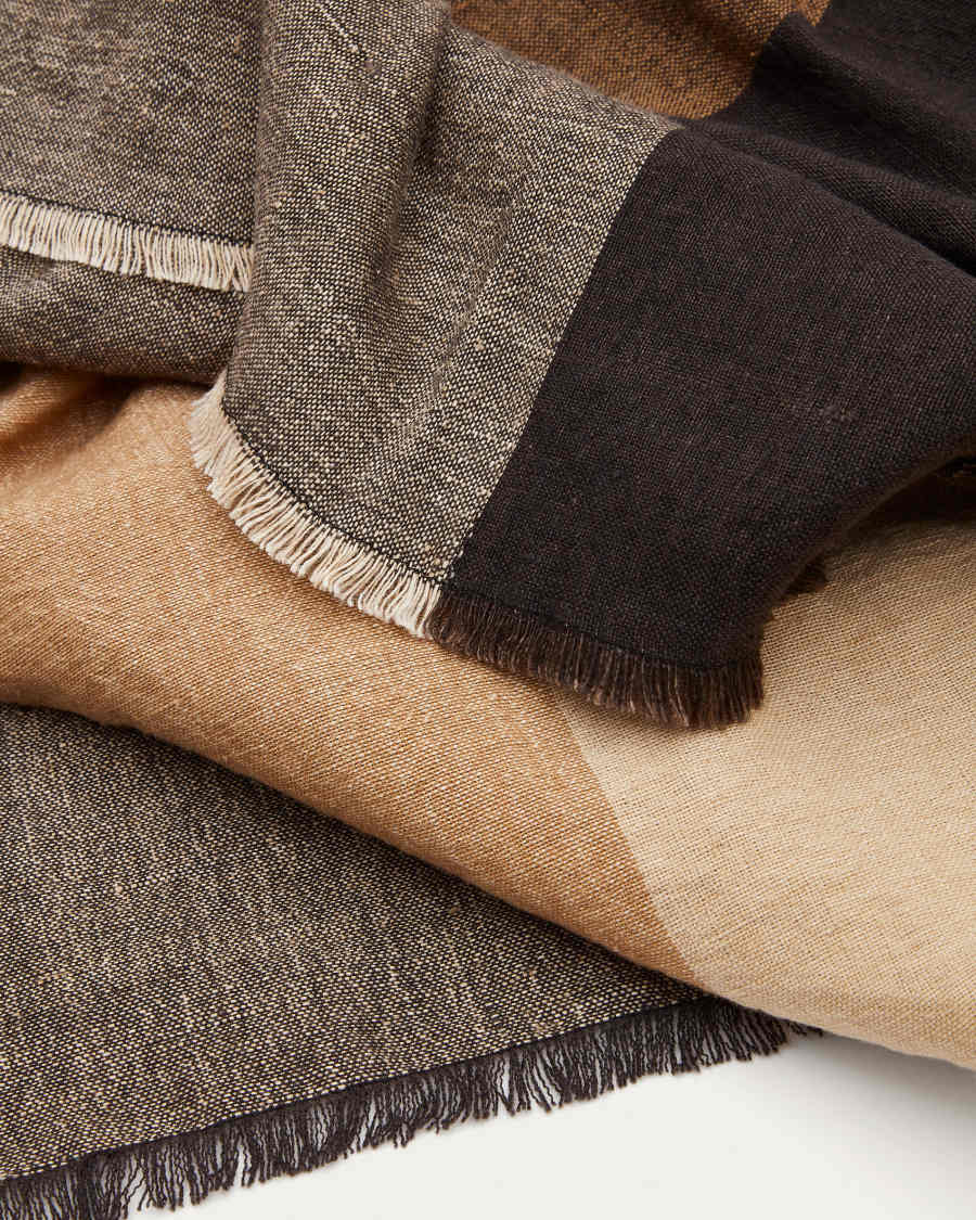 Macel black check cotton and linen blanket 130 x 170 cm