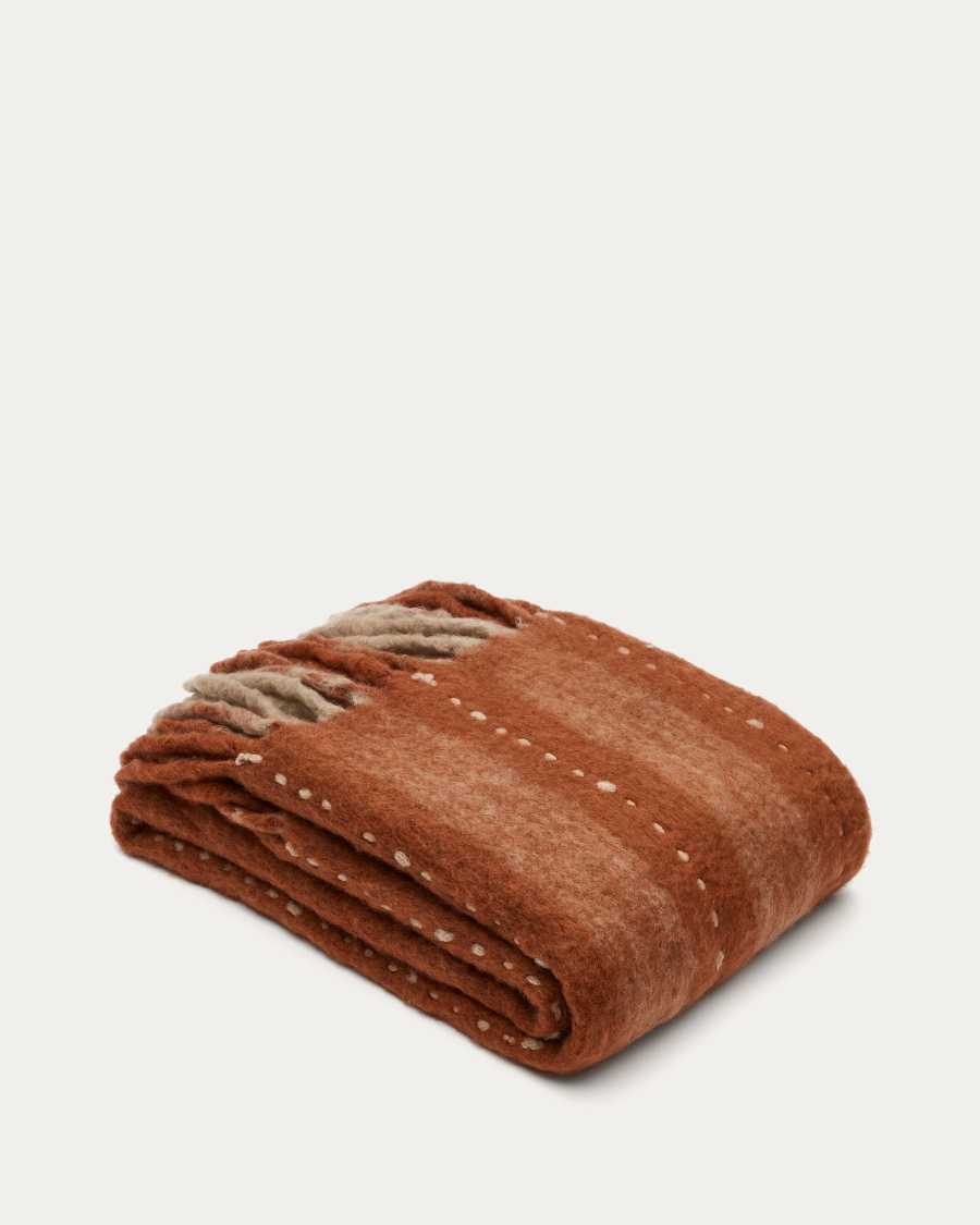 Mayela Decke mit Fransen gestreift in Rot mit weißem Stielstich 130 x 170 cm