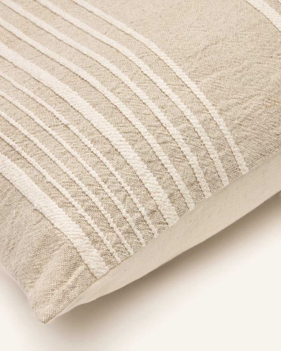 Montras cushion cover, beige linen and cotton, white relief effect stripes, 60 x 60 cm