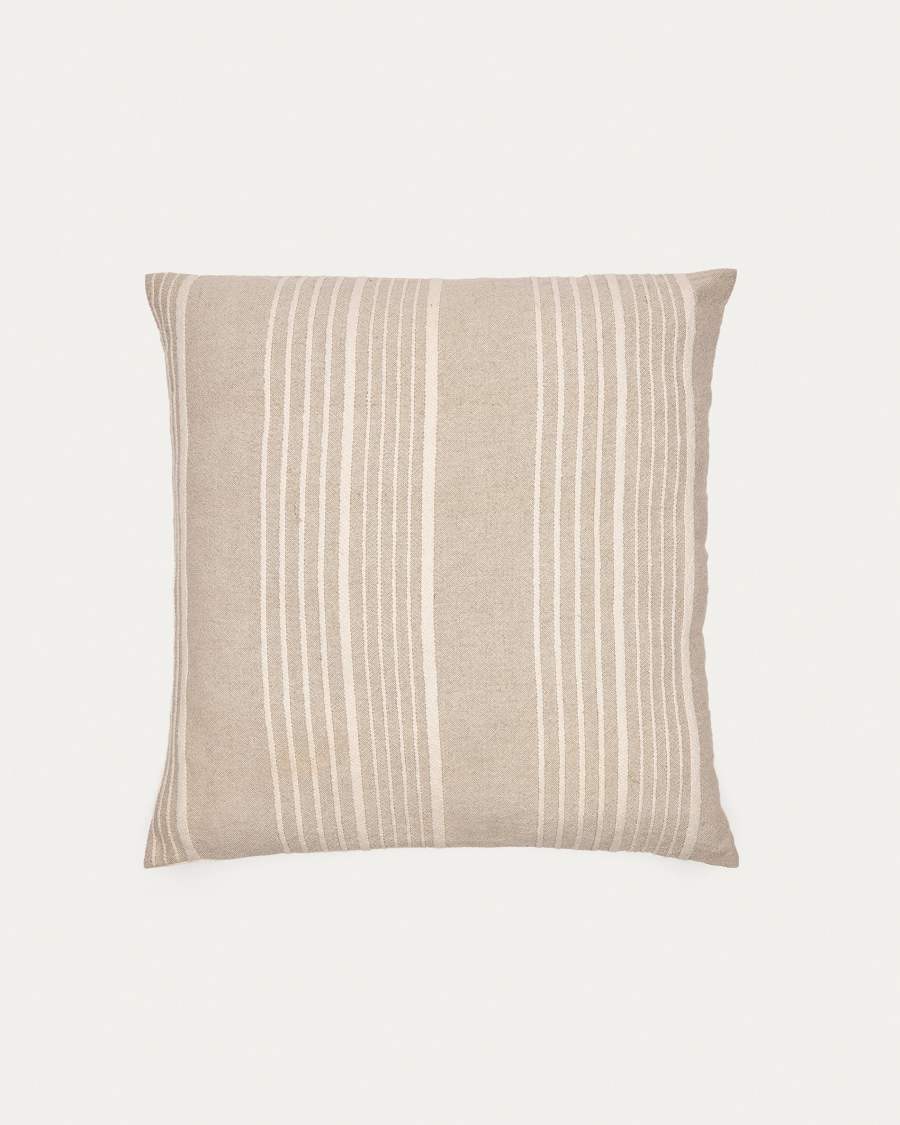 Montras cushion cover, beige linen and cotton, white relief effect stripes, 60 x 60 cm