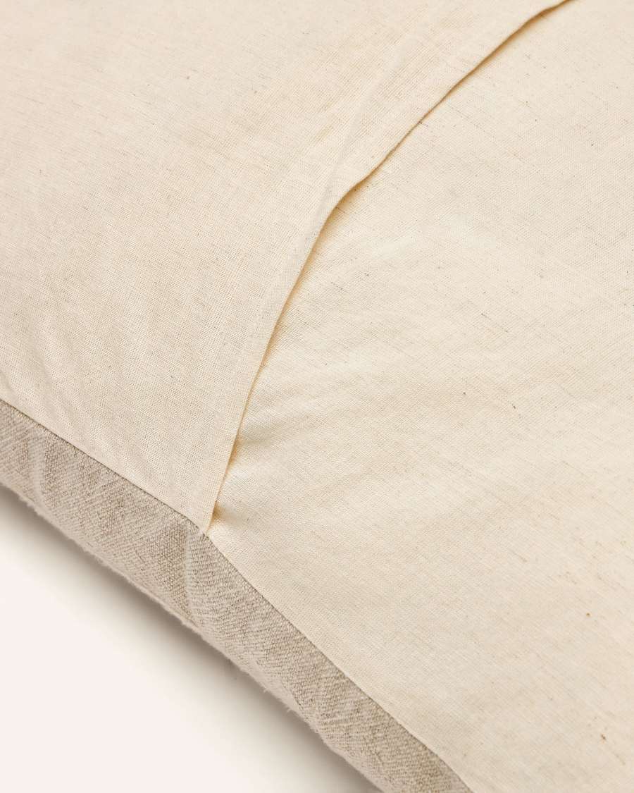 Montras cushion cover, beige linen and cotton, white relief effect stripes, 60 x 60 cm