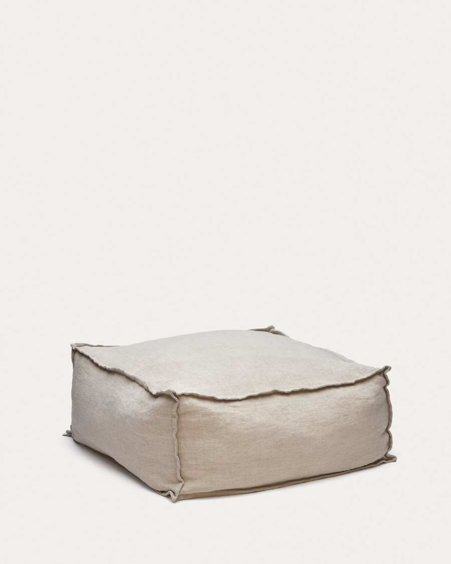 Forallac pouffe, 100% linen in beige, 50 x 50 cm