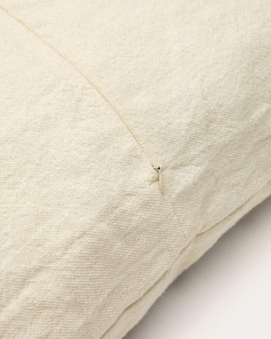 Vallcanera cushion cover in beige linen and cotton with mustard stripes, 60 x 60 cm