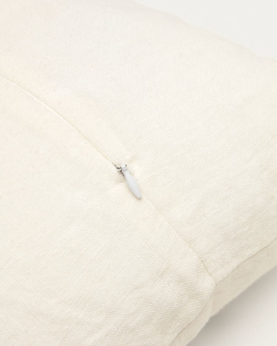 Vallcanera 100% beige linen cushion cover with mustard and blue stripes, 30 x 50 cm